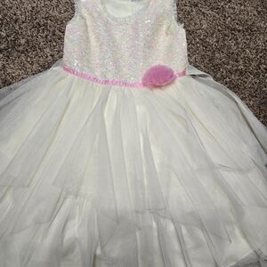 Jona Michelle Cream and Pink Formal Kids Dress